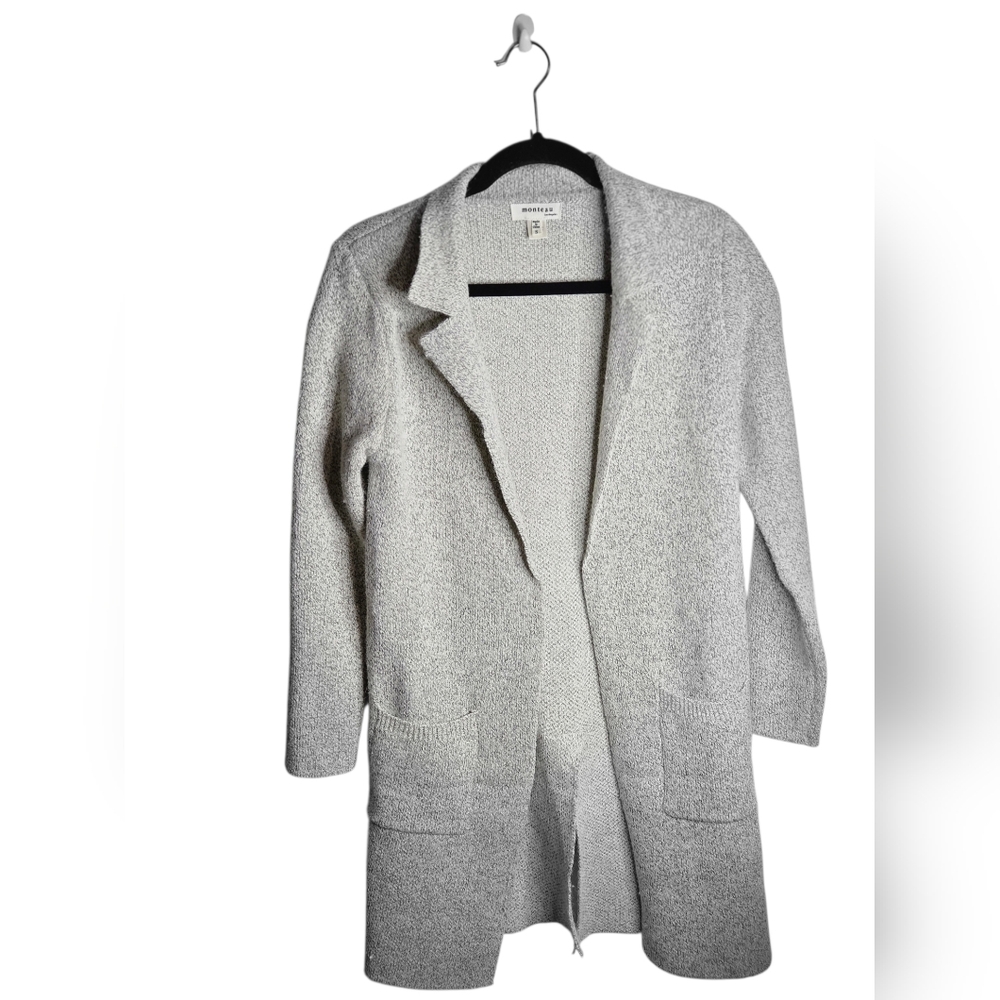 Monteau Duster Cardigan Sweater Womens Size S Tunic Marled Open Front Cabincore